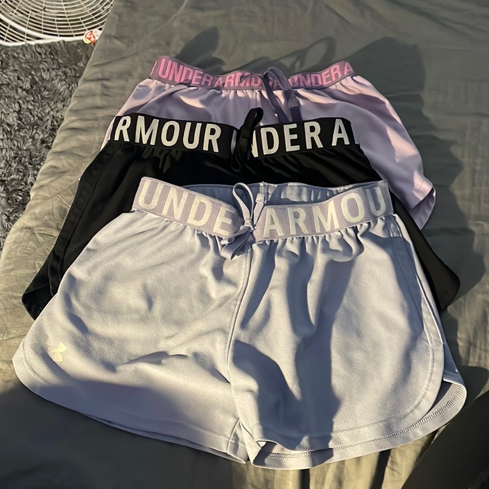 Little girls under armour shorts light purple black and light gray